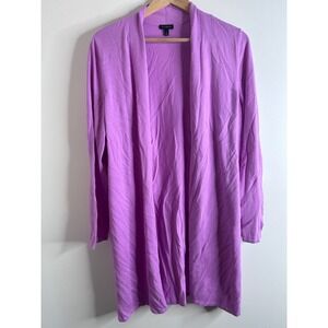 Talbots Womens Purple Open Front Longline Cardigan Sweater Large Orchid Knit